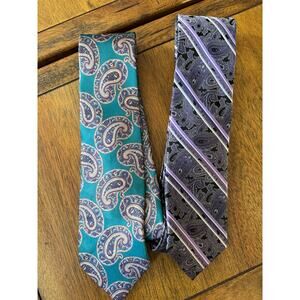 Lot of 2 Men’s Paisley Ties Bracers & Pronto Uomo Couture Purple Teal